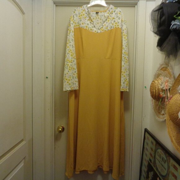 CURVY GIRL RETRO STYLED MUSTARD W PRINT MAXI DRESS BY SHEIN 3 X - Picture 1 of 6